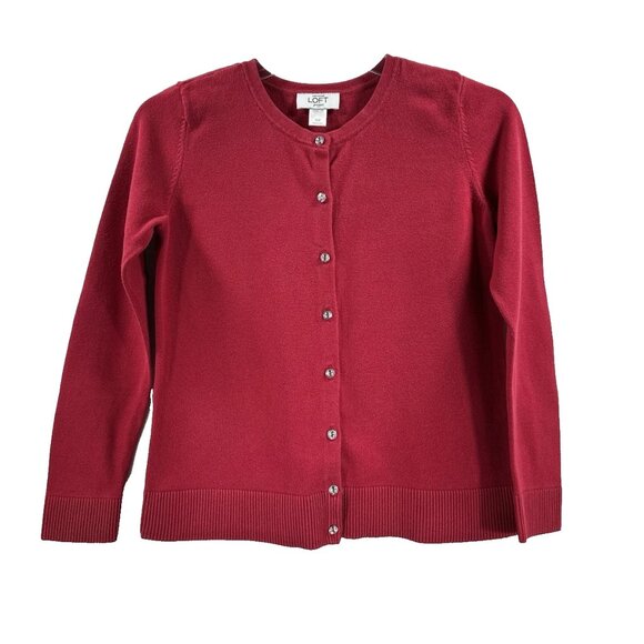Ann Taylor Loft Petite Women's Red Cardigan Rhinestone Button Front Size XSP - Picture 1 of 6